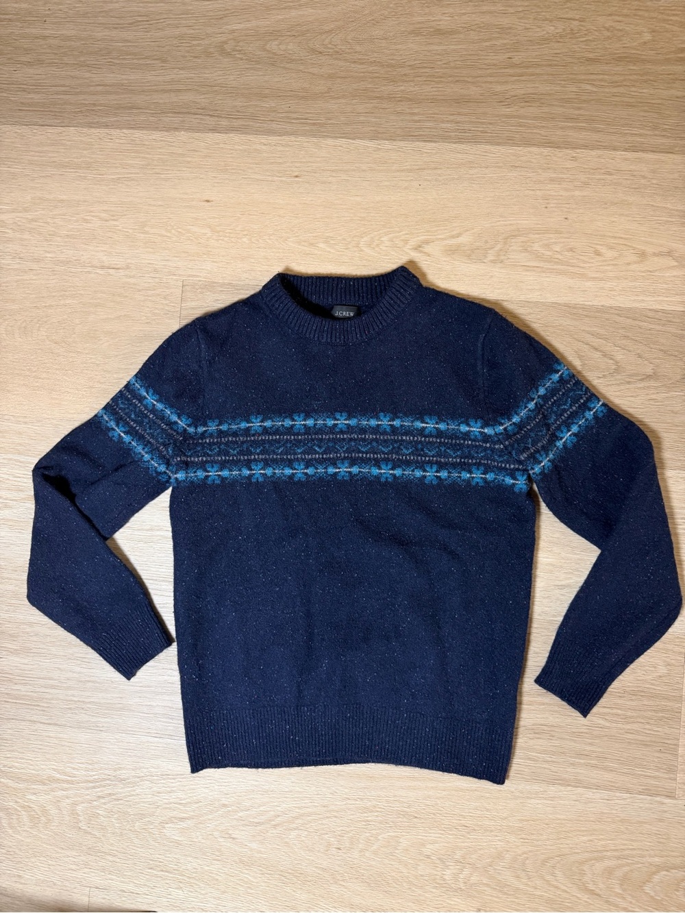J.Crew Merino Wool Blend Fair Isle Nordic Crewneck Sweater Navy Blue Size Small
